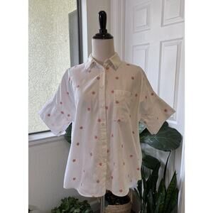 Madewell‎ Women’s Embroidered White Button Up Size S Short Sleeve Blouse Flowers